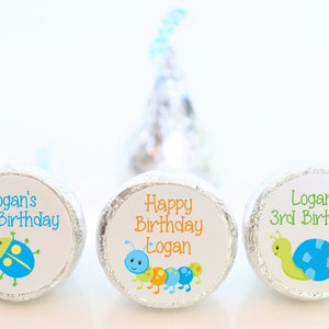 Personalized Bugs Birthday Chocolate Candy Kiss Sticker Favors - Bug Theme Party Favors - BUG001 - STICKERS ONLY :)