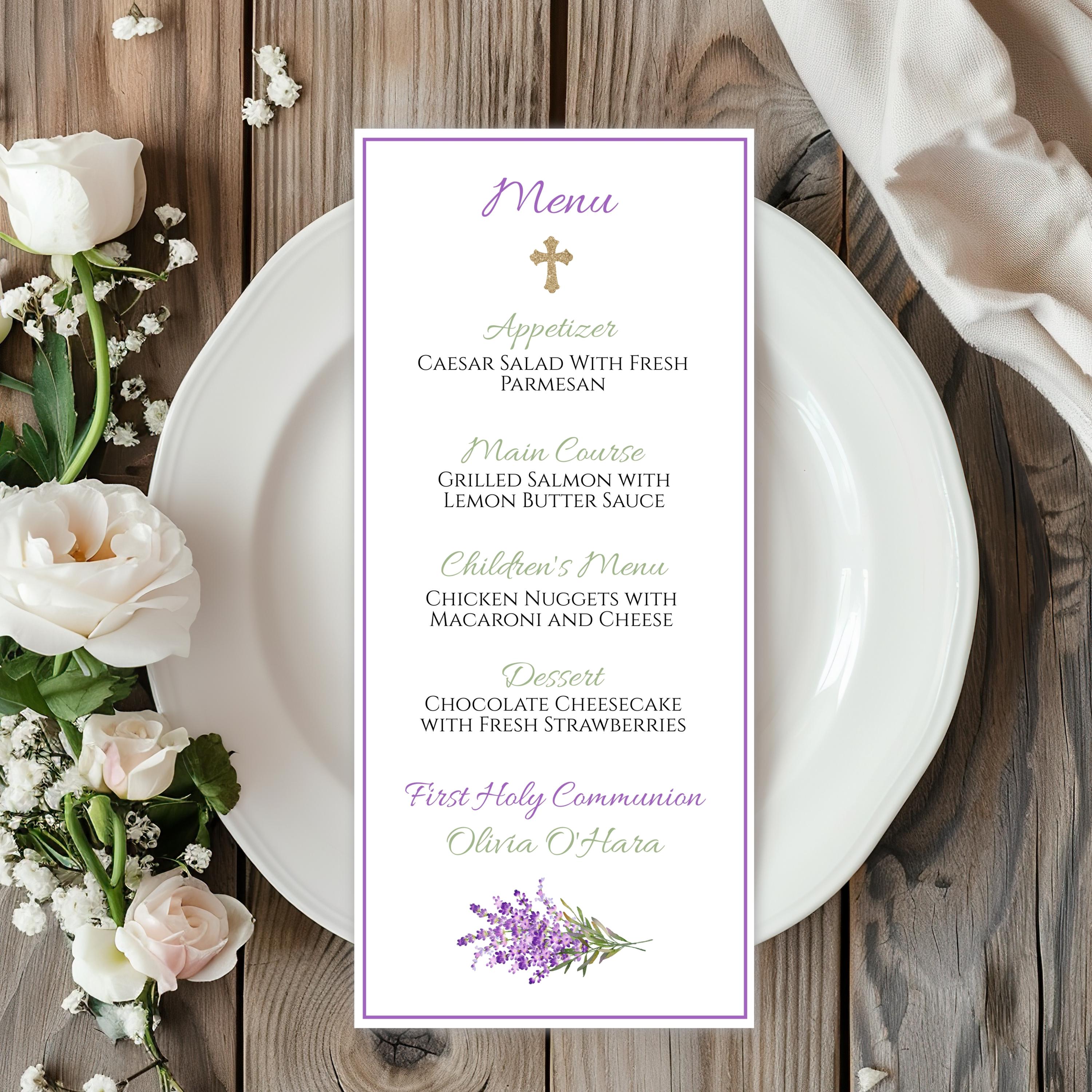 First Menu Ideas First Communion Editable Menu Printable - Communion Party - You Edit ...