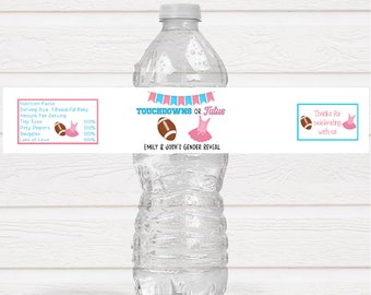 Personalized Touchdowns or Tutus Gender Reveal Baby Shower Water Bottle Labels - TOT220 - LABELS ONLY :)