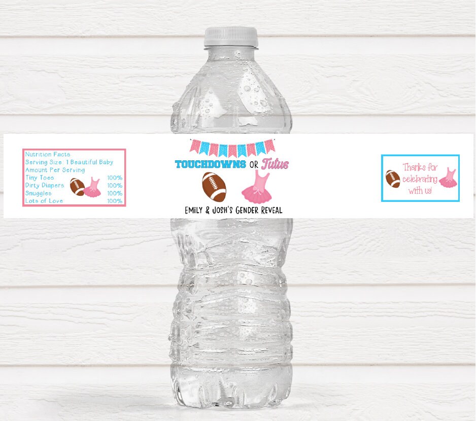 Personalized Touchdowns or Tutus Gender Reveal Baby Shower Water Bottle Labels - TOT220 - LABELS ONLY :)