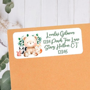 Convite com tema de animais da floresta ou cartão de agradecimento Etiquetas de endereço de retorno para chá de bebê - Chá de animais da floresta - WAN402 - SOMENTE ETIQUETAS :)