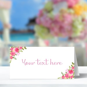 May include: White card with pink floral border and the text "Your text here" in pink.