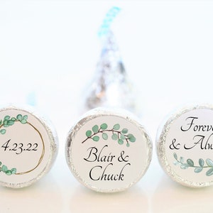 Personalized Eucalyptus Greenery Wedding Hershey Kiss Sticker Favors, Wedding Party Favors - EUC001 - STICKERS ONLY :)