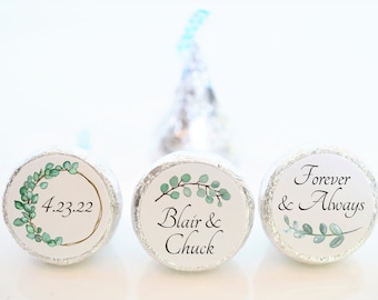 Personalized Eucalyptus Greenery Wedding Hershey Kiss Sticker Favors, Wedding Party Favors - EUC001 - STICKERS ONLY :)