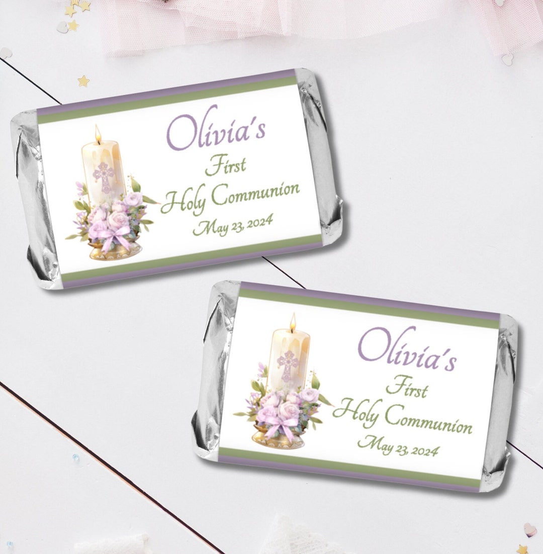 Personalized First Communion Lavender Floral Miniature Candy Wrappers ...