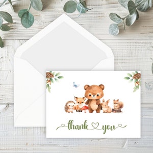 Biglietto di ringraziamento stampabile per baby shower con animali del bosco, WAN853 - SOLO FILE DIGITALI - Niente spedito - Disponibile immediatamente