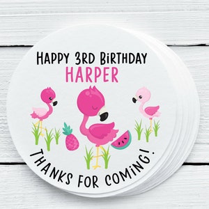 Personalized Glossy Flamingo Favor Labels - Birthday Favor Labels - Gift Tags - 1.5&quot;, 2&quot;, 2.5&quot; sizes - FLA025