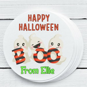 Personalized Glossy Halloween Cute Ghosts Favor Labels - Halloween Party Favor Stickers - Gift Tags - Sizes 1.5&quot;, 2&quot;, 2.5&quot; - HAL030