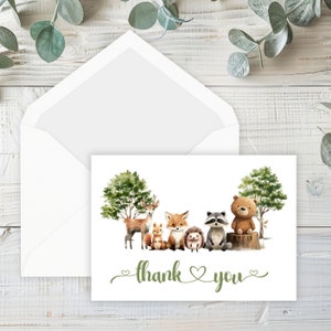 Biglietto di ringraziamento stampabile per baby shower con animali del bosco, WAN852 - SOLO FILE DIGITALI - Niente spedito - Disponibile immediatamente