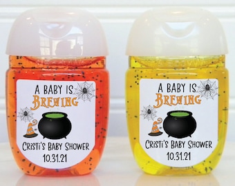 Personalisiert Ein Baby braut Babyparty-Handdesinfektionsetiketten - Halloween-Babypartybeschriftungsetiketten - BIB103 - NUR ETIKETTEN :)