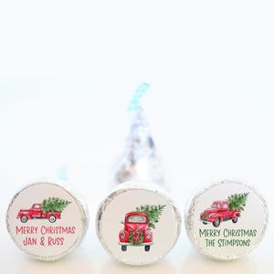 Personalized Vintage Red Truck Christmas Hershey Kiss Sticker Favors - 3 Designs - CHR003 - LABELS ONLY :)