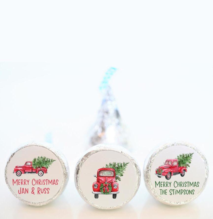 Vintage Red Truck Christmas Hershey Kiss Stickers Vintage Red Truck Christmas Hershey Kiss Stickers