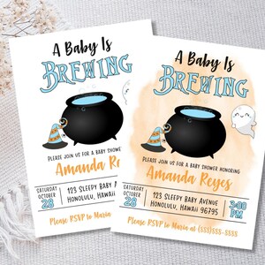 Baby is Brewing Halloween Theme Baby Shower Invitation, Halloween Invites - You Print - DIGITAL FILE ONLY - 5 x 7 Party Invitation - BIB502