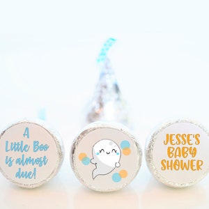 Personalized A Little Boo is Almost Due Baby Shower Hershey Kiss Party Favor Stickers, Halloween theme shower - ALB004 - STICKERS ONLY :)