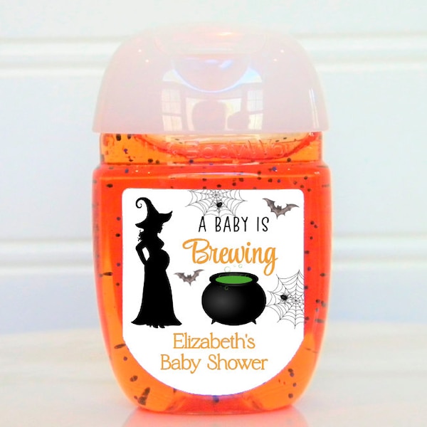 Personalized A Baby is Brewing Baby Shower Hand Sanitizer Favor Labels - Halloween Baby Shower Favor Labels - BIB108 - LABELS ONLY :)