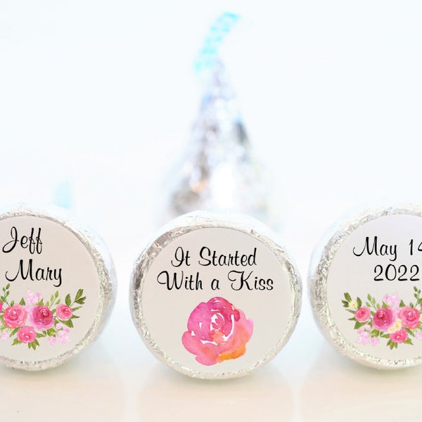 Personalized Wedding Hershey Kiss Sticker Favors - Bridal Shower Favors - Pink Floral Theme - PFL001 - STICKERS ONLY :)