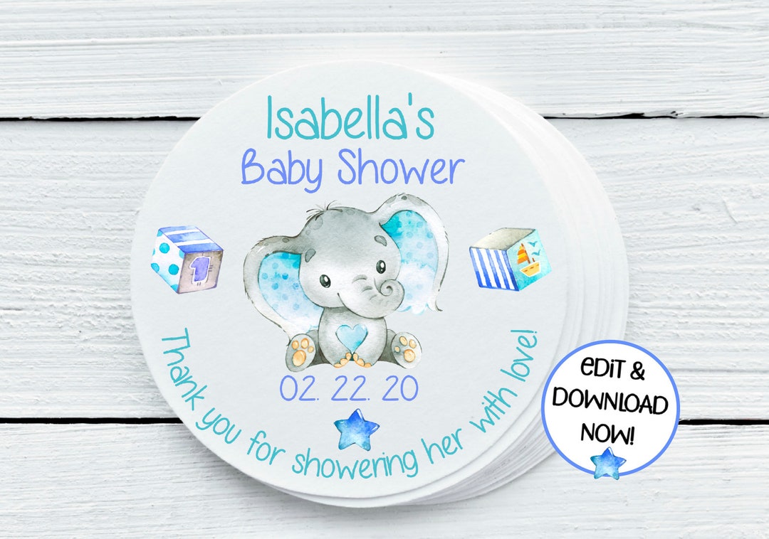Personalized Baby Elephant Party Favor Label & Tags Printable - You ...
