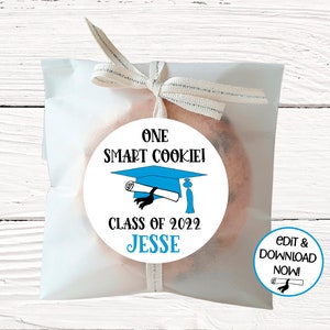 Personalized Graduation One Smart Cookie Favor Labels & Tags Printables - You Print - DIGITAL FILE ONLY - 1.5&quot;, 2&quot;, 2.5&quot; sizes - GRD034
