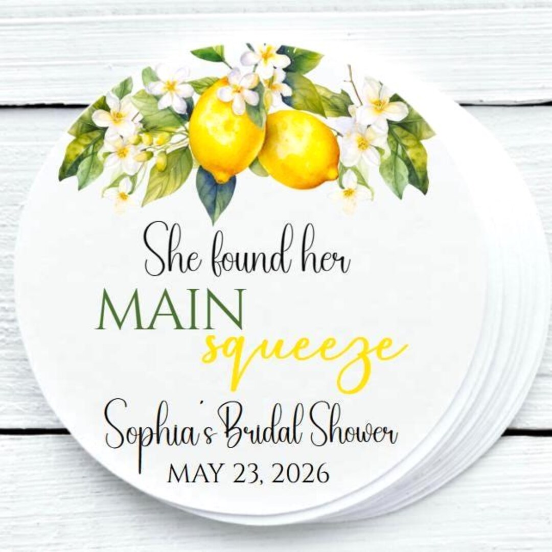She Found Her Main Squeeze Lemon Theme Round Bridal Shower Favor Labels ...