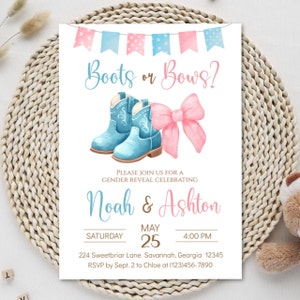 Kolldenn 36-Pc Cowboy Boot & Bow Cupcake Toppers - Gender Reveal Decor, Western Baby Shower Party Supplies
