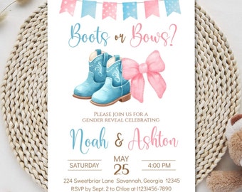 Boots or Bows Western Theme Gender Reveal Baby Shower Invitation - You Print - DIGITAL FILE ONLY - 5 x 7 Party Invitation - BOB501