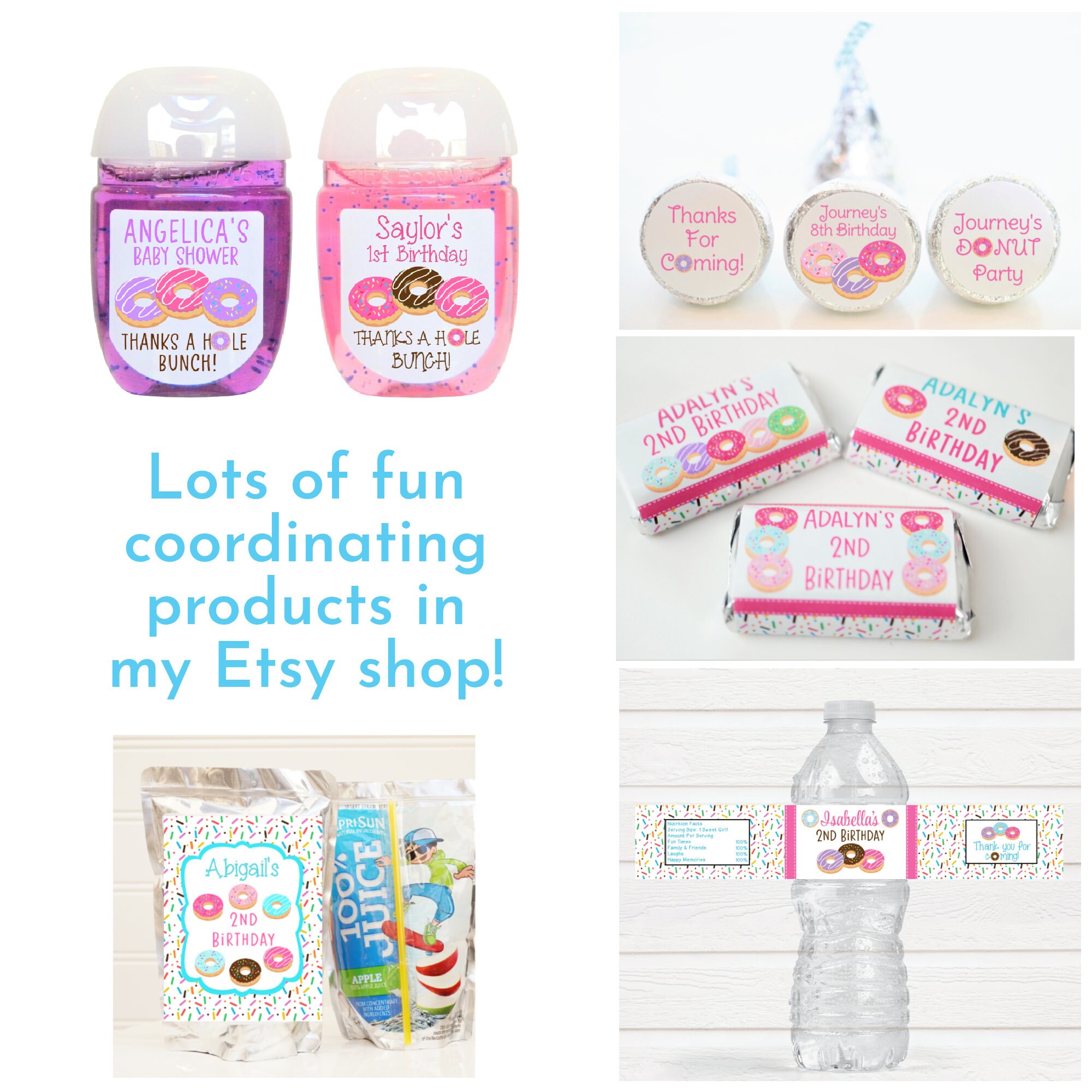 Personalized Glossy Donut Birthday Party Favor Labels - Doughnut Favor ...