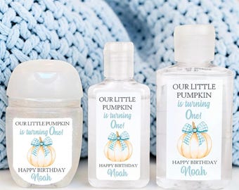 Our Little Pumpkin Boy Theme Birthday Party Hand Sanitizer Favor Labels - 1st Birthday - OLP101 - LABELS ONLY :)