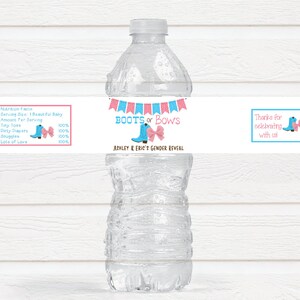 Personalized Boots or Bows Gender Reveal Baby Shower Water Bottle Labels - BOB220 - LABELS ONLY :)