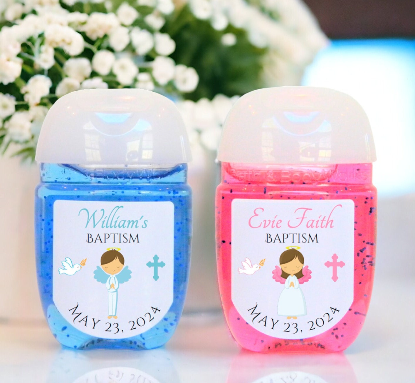 Personalized Baptism Party Favor Labels - Baptism Hand Sanitizer Favors - BAP100 - LABELS ONLY :)