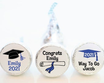 Personalisierte Abschlussfeier Mitbringsel Hershey Kiss Aufkleber - Royalblau Abschlussfeier Gastgeschenke - Mischung aus 3 Designs - GRD011- NUR AUFKLEBER :)
