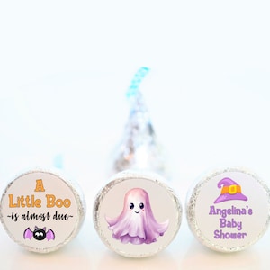 Personalized A Little Boo is Almost Due Baby Shower Hershey Kiss Party Favor Stickers, Halloween theme shower - ALB001 - STICKERS ONLY :)