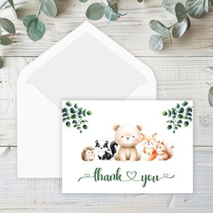 Woodland Animals Baby Shower Bedankkaart afdrukbaar, WAN854 - ALLEEN DIGITALE BESTANDEN - Niets verzonden - Direct beschikbaar