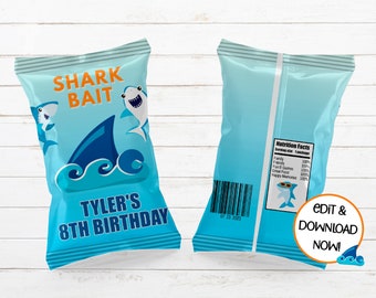 Shark Chip Bag Printable Favor Labels - Shark Birthday Party Favors - Chip Bags - SHK550 - Digital File Only - YOU PRINT