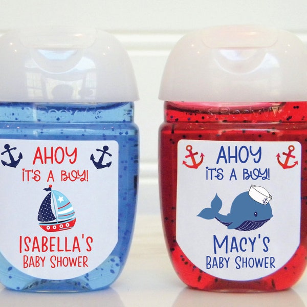 Personalized Nautical Hand Sanitizer Labels Perfect for Baby Shower Party Favors - Ahoy it's a Boy - NAB101 - LABELS ONLY :)