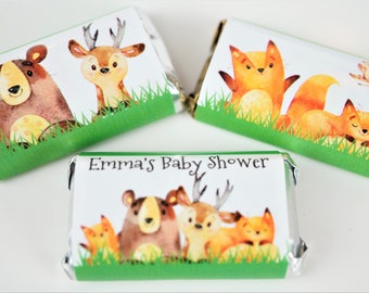 Personalized Woodland Animal Baby Shower Hershey Miniatures Party Favor Stickers  - Woodland Animal Theme - WAN340 - STICKERS ONLY :)