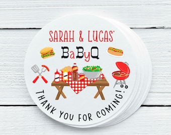 Étiquettes personnalisées brillantes Baby Q Baby Shower Party Favor - Baby Q Favor Labels - Gift Tags - 1.5", 2", 2.5" tailles - BBQ025