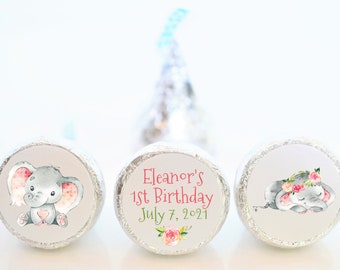 Personalized Baby Elephant Birthday Hershey Kiss Party Favor Stickers - ELE003 - LABELS ONLY :)