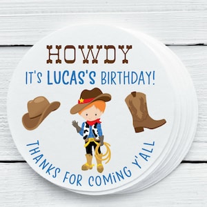 Personalized Glossy Western Theme Birthday Party Favor Labels - Cowboy Favor Labels - Gift Tags - WES027 - 1.5&quot;, 2&quot;, 2.5&quot; sizes