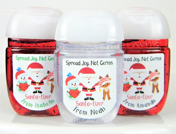 Party Favors Christmas Santa-tizer Hand Sanitizer Labels Holiday Party Favor Labels Thank You Labels Spread Joy Not Germs LABELS ONLY