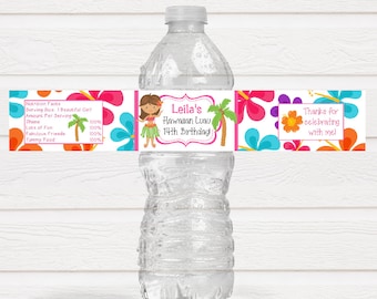 Etiquetas personalizadas para botellas de agua de fiesta de cumpleaños de Luau hawaiano - Fiesta de Luau tropical - HAW220 - ETIQUETAS SOLAMENTE :)