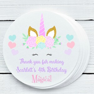 Personalized Glossy Unicorn Favor Labels - Birthday Party Favor Stickers - Gift Tags - UNI026 - 1.5&quot;, 2&quot;, 2.5&quot; sizes