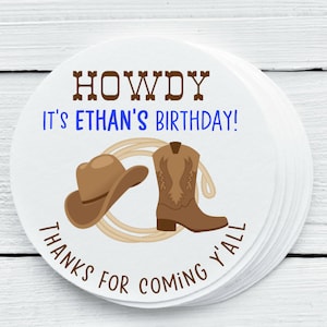 Personalized Glossy Western Theme Birthday Party Favor Labels - Cowboy Favor Labels - Gift Tags - WES025 - 1.5&quot;, 2&quot;, 2.5&quot; sizes