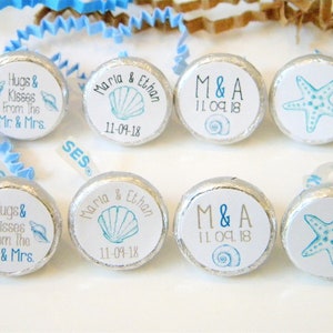 Personalized Beach Wedding Hershey Kiss Party Favor Stickers - BEA002 -  STICKERS ONLY :)