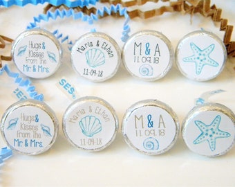 Personalized Beach Wedding Hershey Kiss Party Favor Stickers - BEA002 -  STICKERS ONLY :)