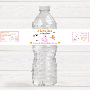 Personalized A Little Boo is Almost Due Theme Baby Shower Water Bottle Labels - Pink Halloween Theme Baby Shower - LABELS ONLY :)  ALB221