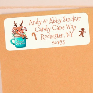 Personalized Christmas Reindeer in Mug Return Address Labels - A Beautiful Touch for Your Holiday Cards - CHR411 - LABELS ONLY :)