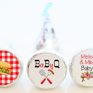 Personalized Baby Q Theme Kiss Party Favor Stickers - Baby Shower Favors - BBQ001 - STICKERS ONLY :)