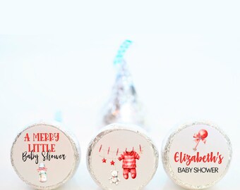 Personalisierte Weihnachten Merry Little Baby Shower Hershey Kuss Favor Aufkleber - Mädchen Junge Baby Shower Favors - MLB001 - NUR AUFKLEBER :)