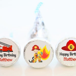 Personalized Fireman Birthday Hershey Kiss Sticker Party Favors - Firefighter Party Favors - FIR001 - STICKERS ONLY :)