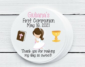 Personalized Round First Communion or Baptism Party Favor Stickers - 1.5", 2.0" and 2.5" sizes - FCC027